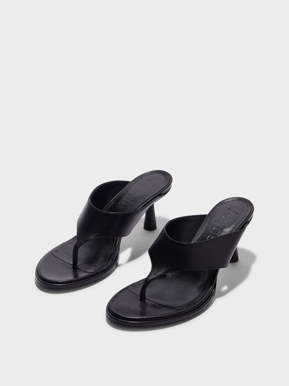 Aeyde | Olenna Leather Heeled Sandals for Women | Black Nappa | Round Toe | Mid Heel | Luxury Materials | Handmade in Italy