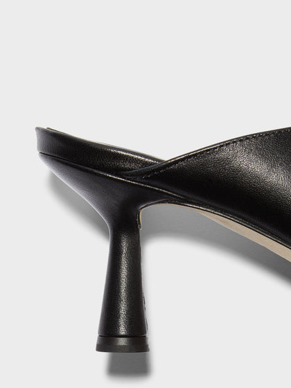 Aeyde | Olenna Leather Heeled Sandals for Women | Black Nappa | Round Toe | Mid Heel | Heel Details