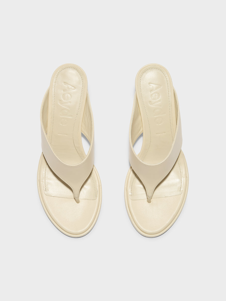 Aeyde | Olenna Leather Heeled Sandals for Women | Creamy Nappa | Round Toe | Mid Heel | Front View