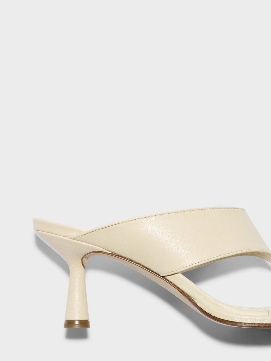 Aeyde | Olenna Leather Heeled Sandals for Women | Creamy Nappa | Round Toe | Mid Heel | Heel Details