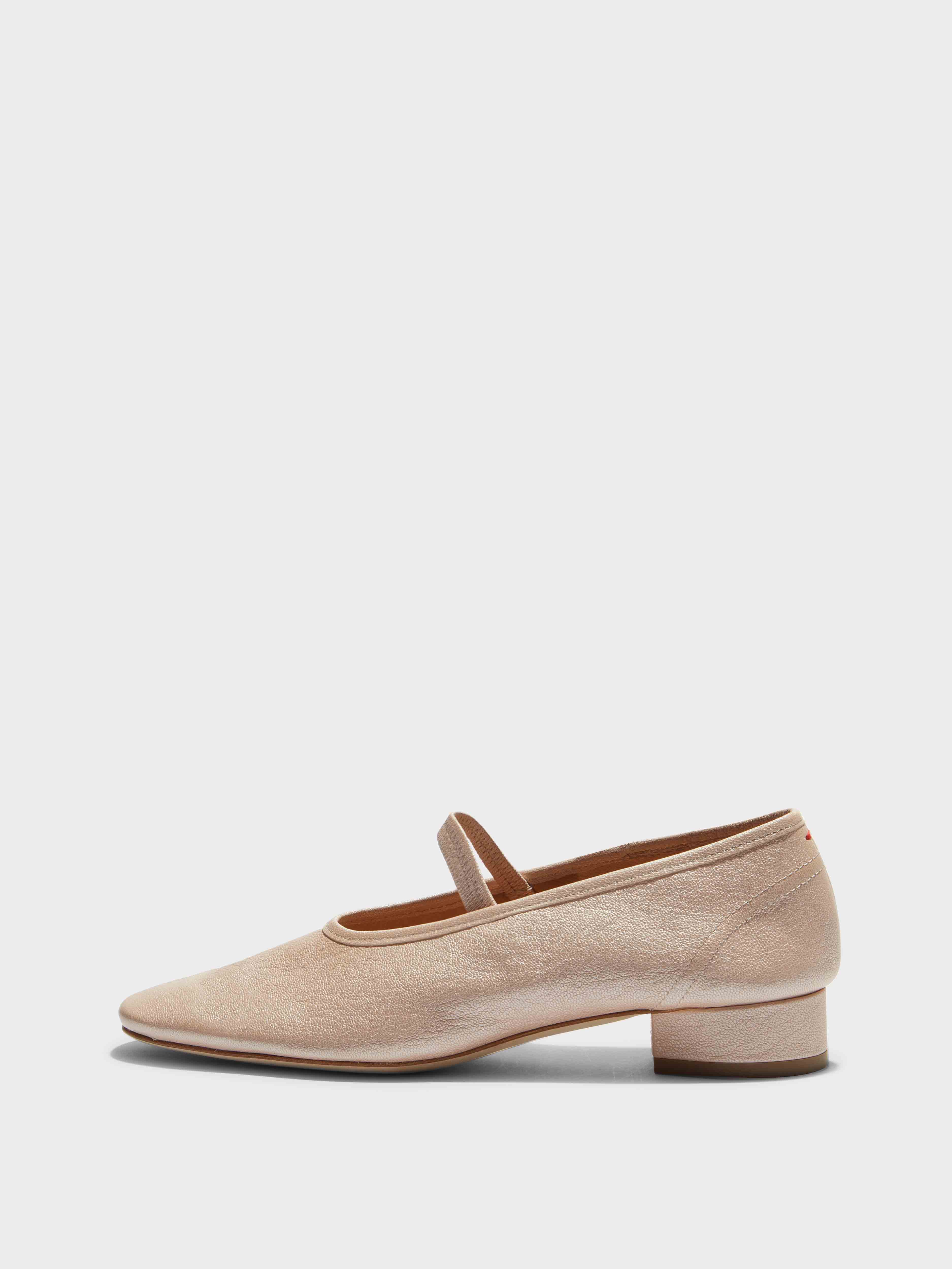 Aeyde | Pippa Leather Ballet Flats Leather Flats for Women | Peach Pearl Nappa | Round Toe | Low Heel | Side View