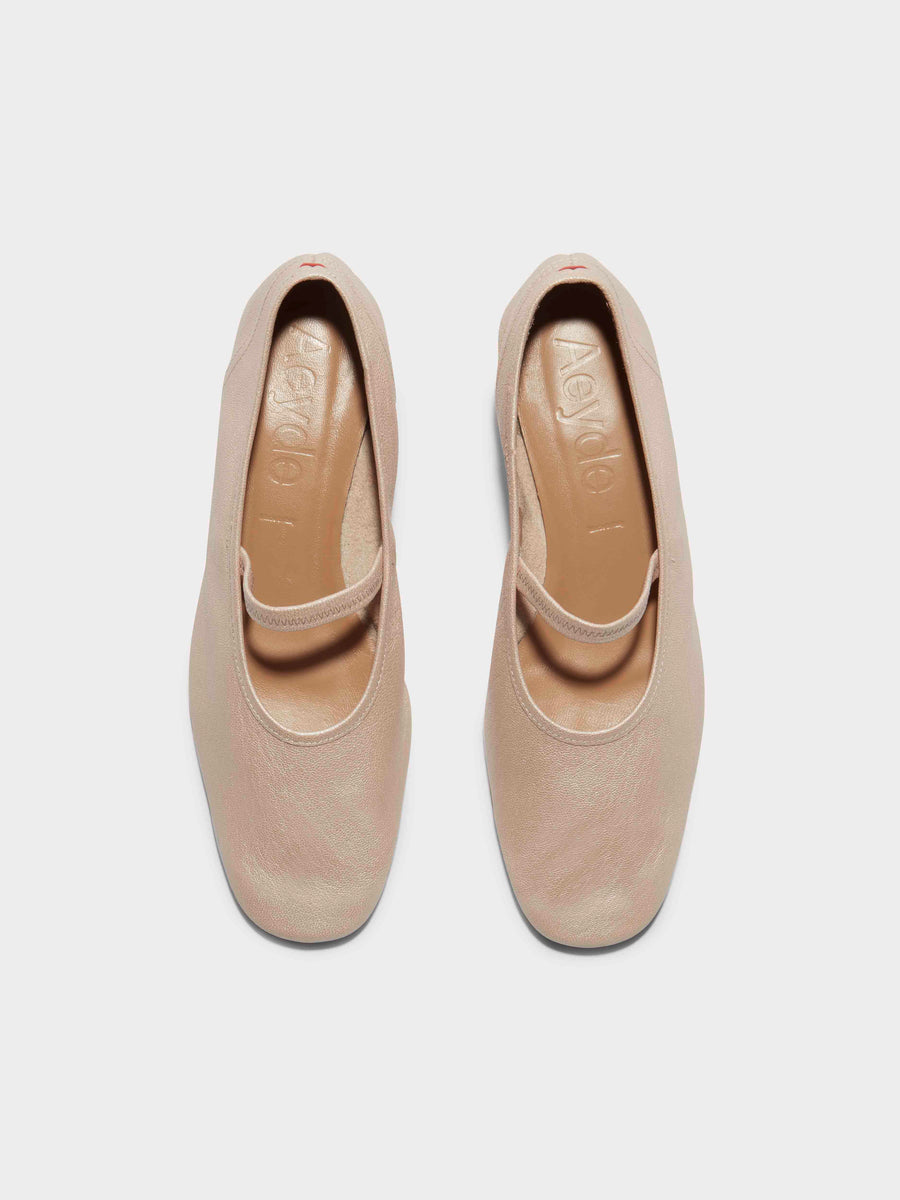 Aeyde | Pippa Leather Ballet Flats Leather Flats for Women | Peach Pearl Nappa | Round Toe | Low Heel | Front View