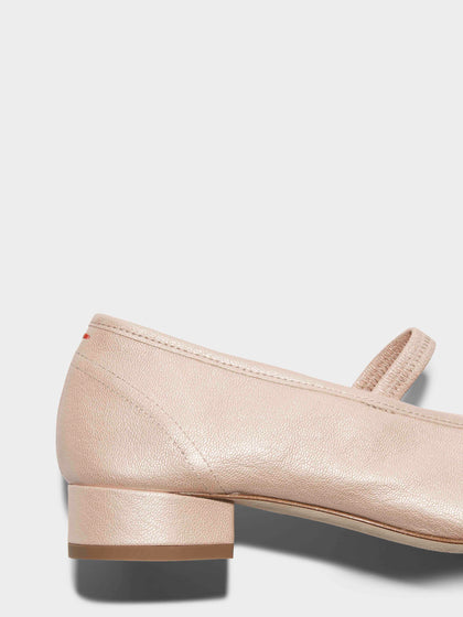 Aeyde | Pippa Leather Ballet Flats Leather Flats for Women | Peach Pearl Nappa | Round Toe | Low Heel | Heel Details