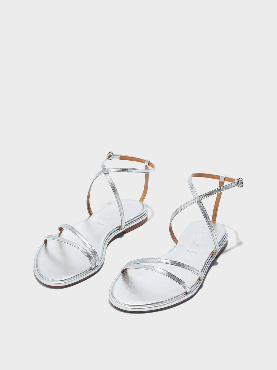 Aeyde | Rabea Leather Flat Sandals for Women | Silver Nappa | Round Toe | Flat Heel | Luxury Materials | Handmade in Italy
