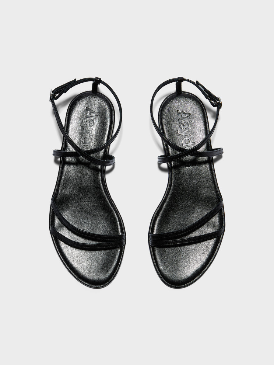 Aeyde | Rabea Leather Flat Sandals for Women | Black Nappa | Round Toe | Flat Heel | Front View