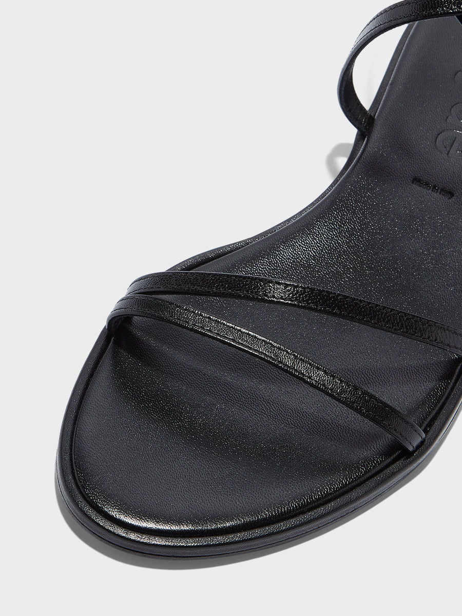 Aeyde | Rabea Leather Flat Sandals for Women | Black Nappa | Round Toe | Flat Heel | Heel Details