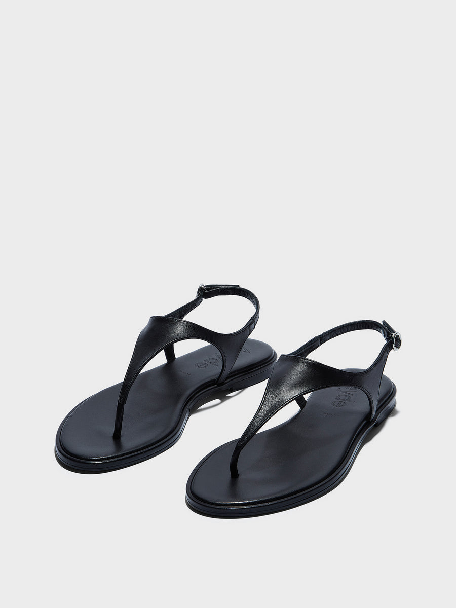 Aeyde | Raine Leather Flat Sandals for Women | Black Nappa | Round Toe | Flat Heel | Luxury Materials | Handmade in Italy
