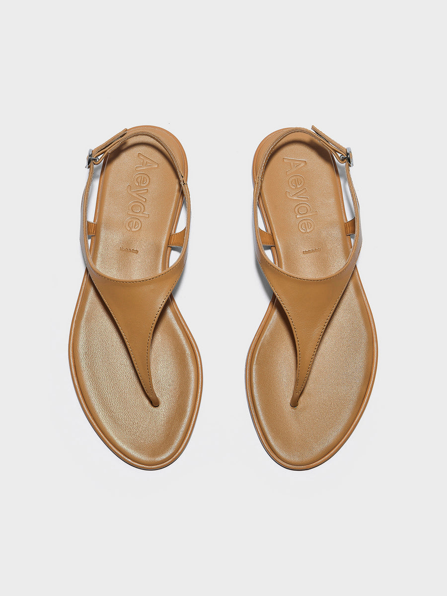 Aeyde | Raine Leather Flat Sandals for Women | Hazelnut Nappa | Round Toe | Flat Heel | Front View