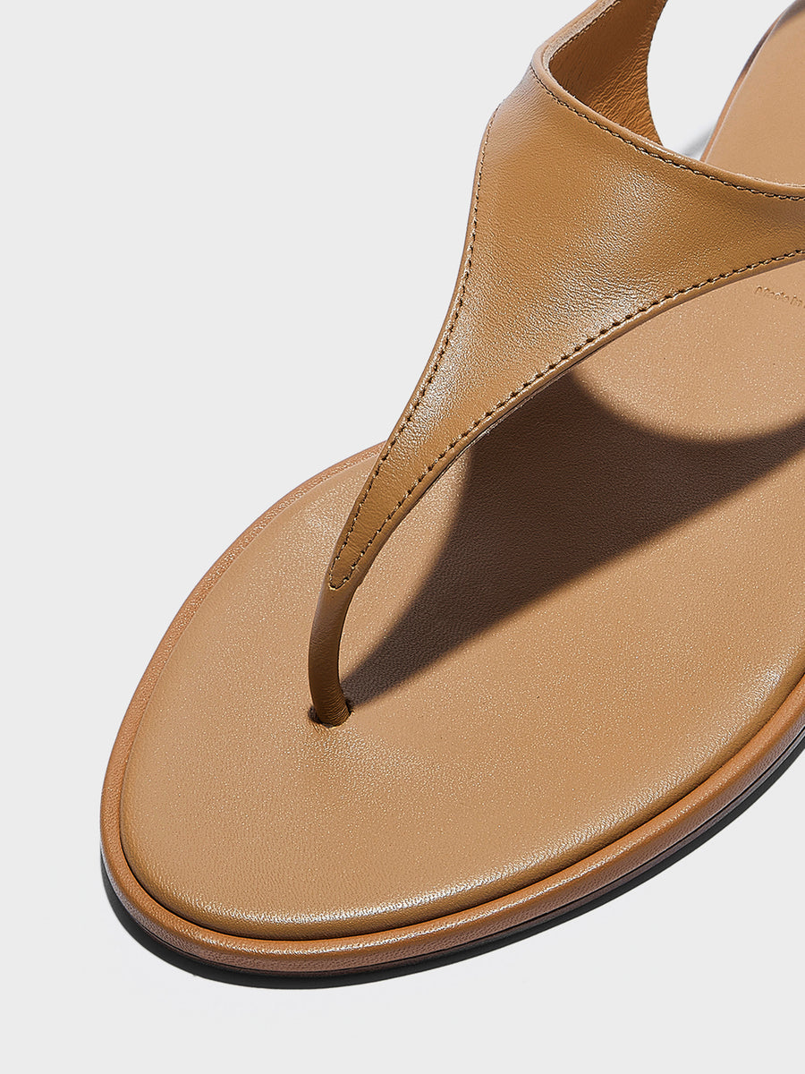 Aeyde | Raine Leather Flat Sandals for Women | Hazelnut Nappa | Round Toe | Flat Heel | Heel Details