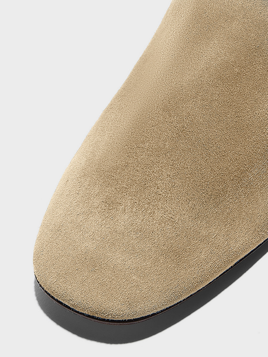 Aeyde | Rega Leather House Slippers for Women | Sand Suede | Round Toe | Flat Heel | Heel Details