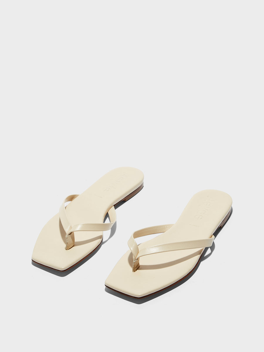 Aeyde | Renee Leather Flat Sandals for Women | Creamy Nappa | Square Toe | Flat Heel | Luxury Materials | Handmade in Italy