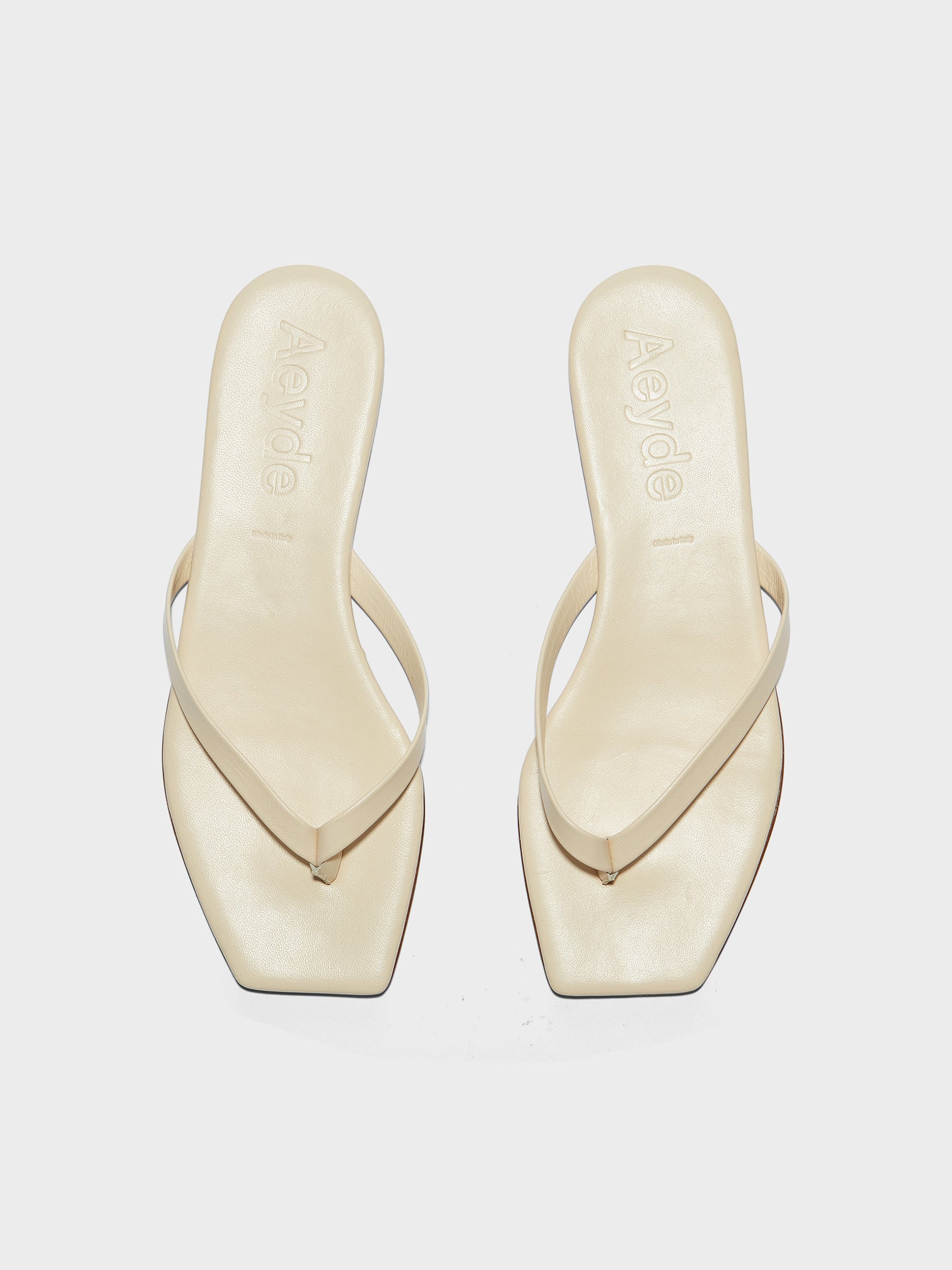 Aeyde | Renee Leather Flat Sandals for Women | Creamy Nappa | Square Toe | Flat Heel | Front View