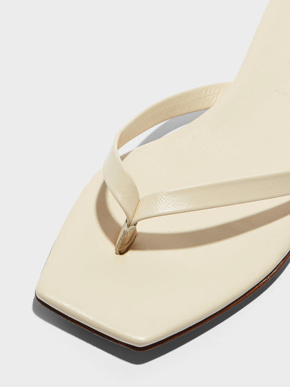 Aeyde | Renee Leather Flat Sandals for Women | Creamy Nappa | Square Toe | Flat Heel | Heel Details