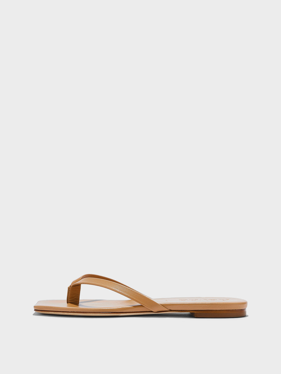 Aeyde | Renee Square-Toe Sandals Leather Flat Sandals for Women | Hazelnut Nappa | Square Toe | Flat Heel | Side View