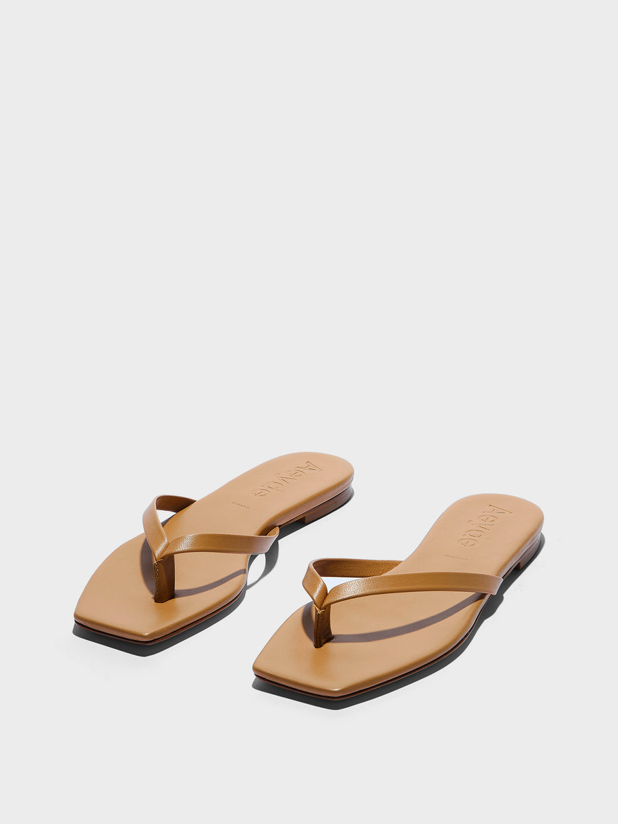 Aeyde | Renee Square-Toe Sandals Leather Flat Sandals for Women | Hazelnut Nappa | Square Toe | Flat Heel | Luxury Materials | Handmade in Italy