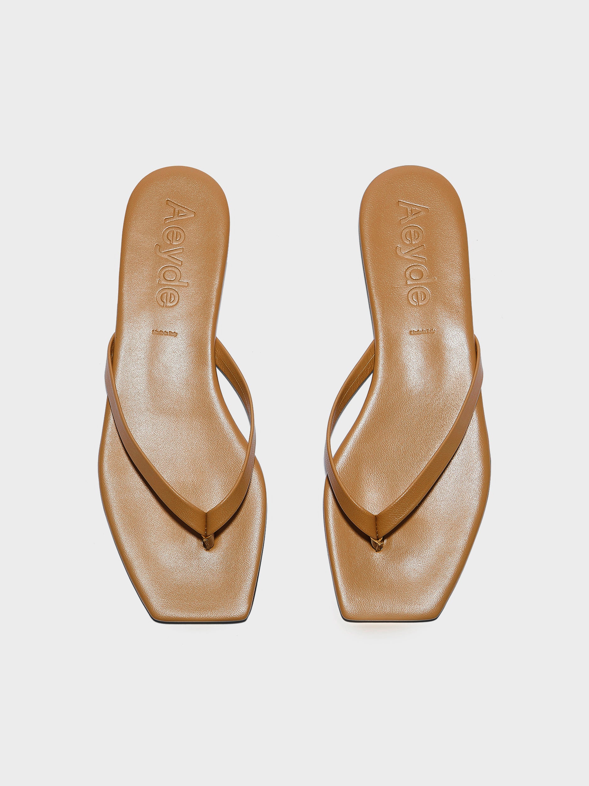 Aeyde | Renee Square-Toe Sandals Leather Flat Sandals for Women | Hazelnut Nappa | Square Toe | Flat Heel | Front View