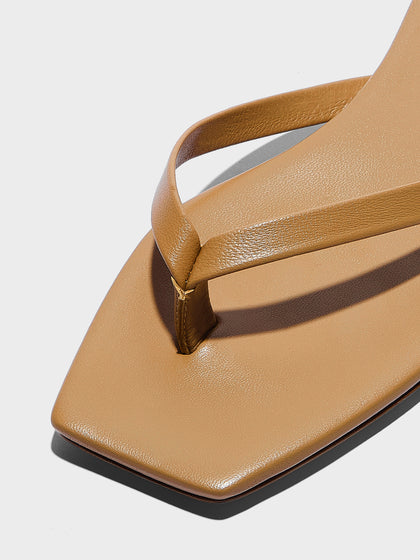 Aeyde | Renee Square-Toe Sandals Leather Flat Sandals for Women | Hazelnut Nappa | Square Toe | Flat Heel | Heel Details