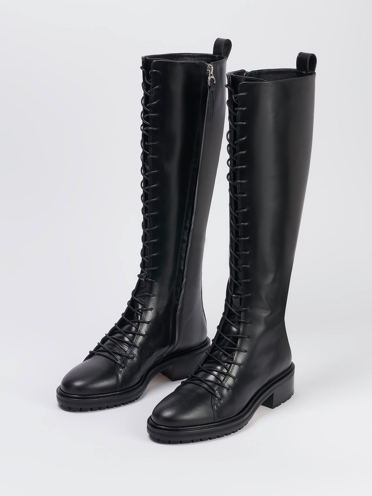 Aeyde | Rikki Black Calf Leather High Boots for Women |  | Round Toe | Mid Heel | Heel Details