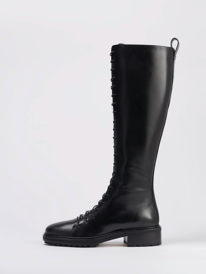 Aeyde | Rikki Black Calf Leather High Boots for Women |  | Round Toe | Mid Heel | Luxury Materials | Handmade in Italy