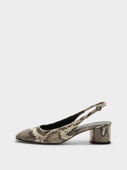 Aeyde | Romy Leather Pumps Leather  for Women | Creamy Snake | Round Toe | Mid Heel | Side View