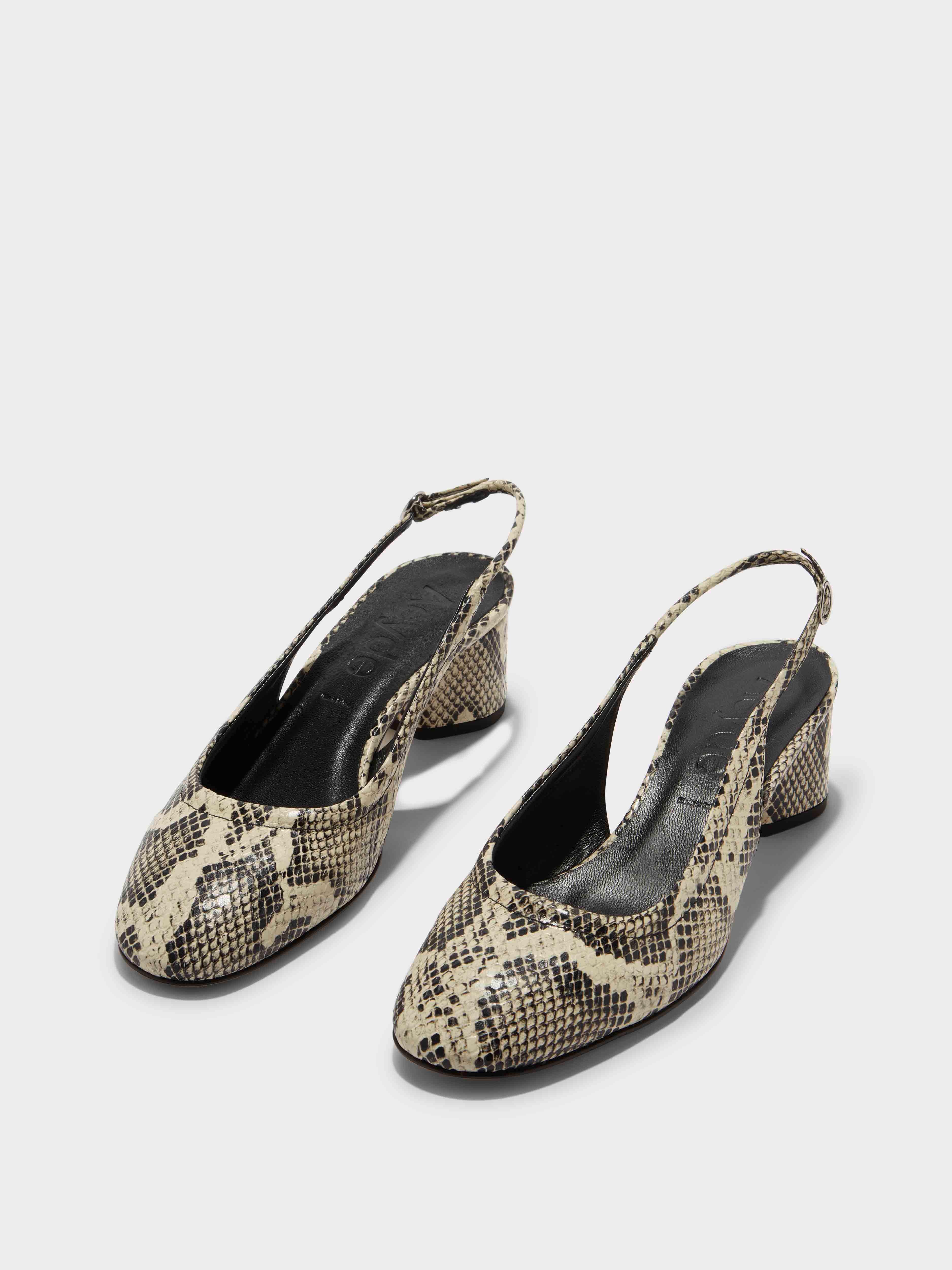 Aeyde | Romy Leather Pumps Leather  for Women | Creamy Snake | Round Toe | Mid Heel | On Feet