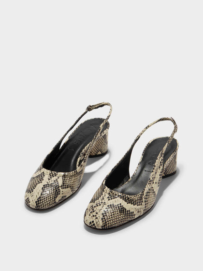 Aeyde | Romy Leather Pumps Leather  for Women | Creamy Snake | Round Toe | Mid Heel | On Feet