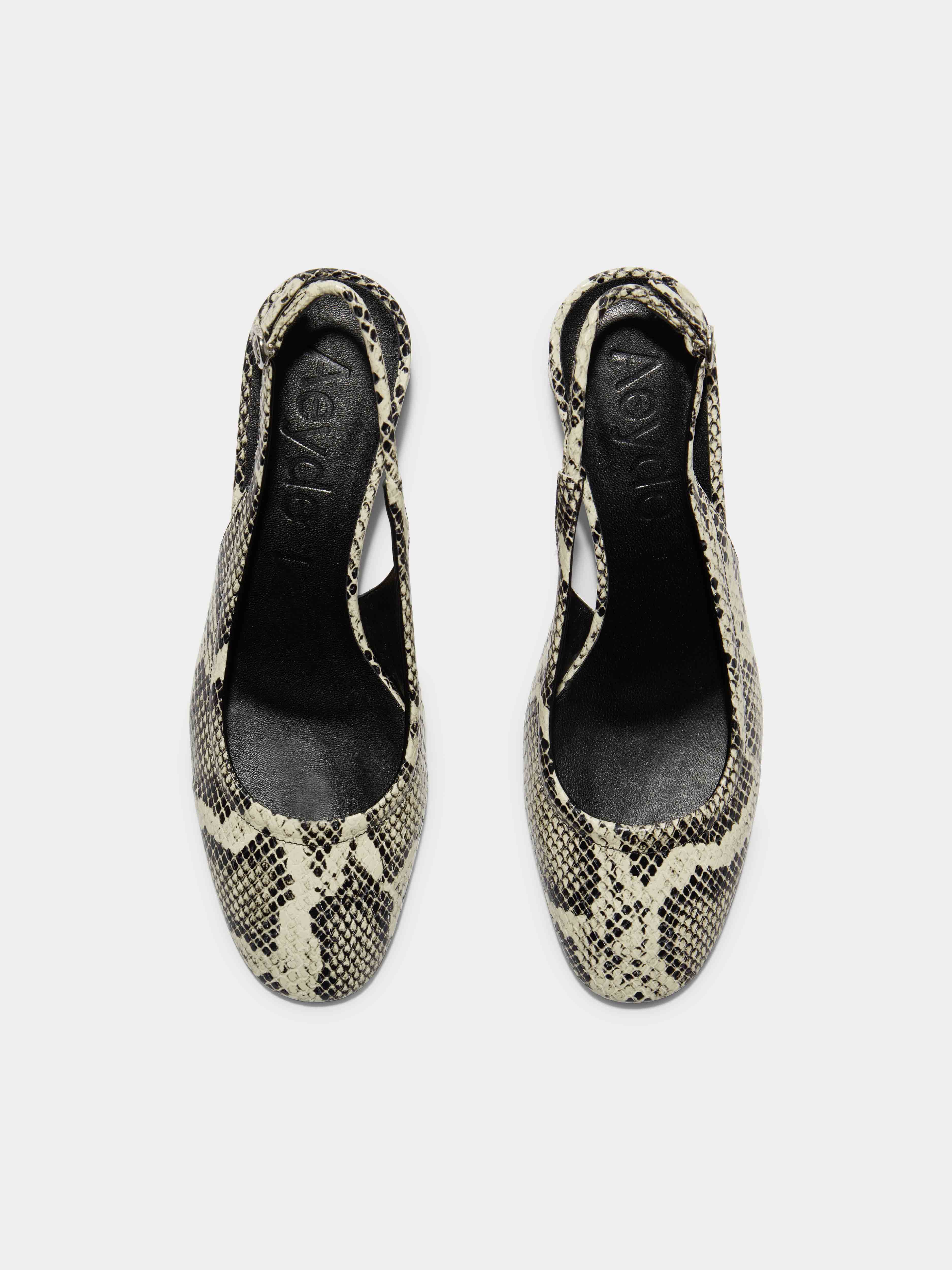 Aeyde | Romy Leather Pumps Leather  for Women | Creamy Snake | Round Toe | Mid Heel | Front View