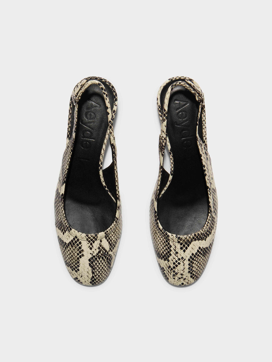 Aeyde | Romy Leather Pumps Leather  for Women | Creamy Snake | Round Toe | Mid Heel | Front View