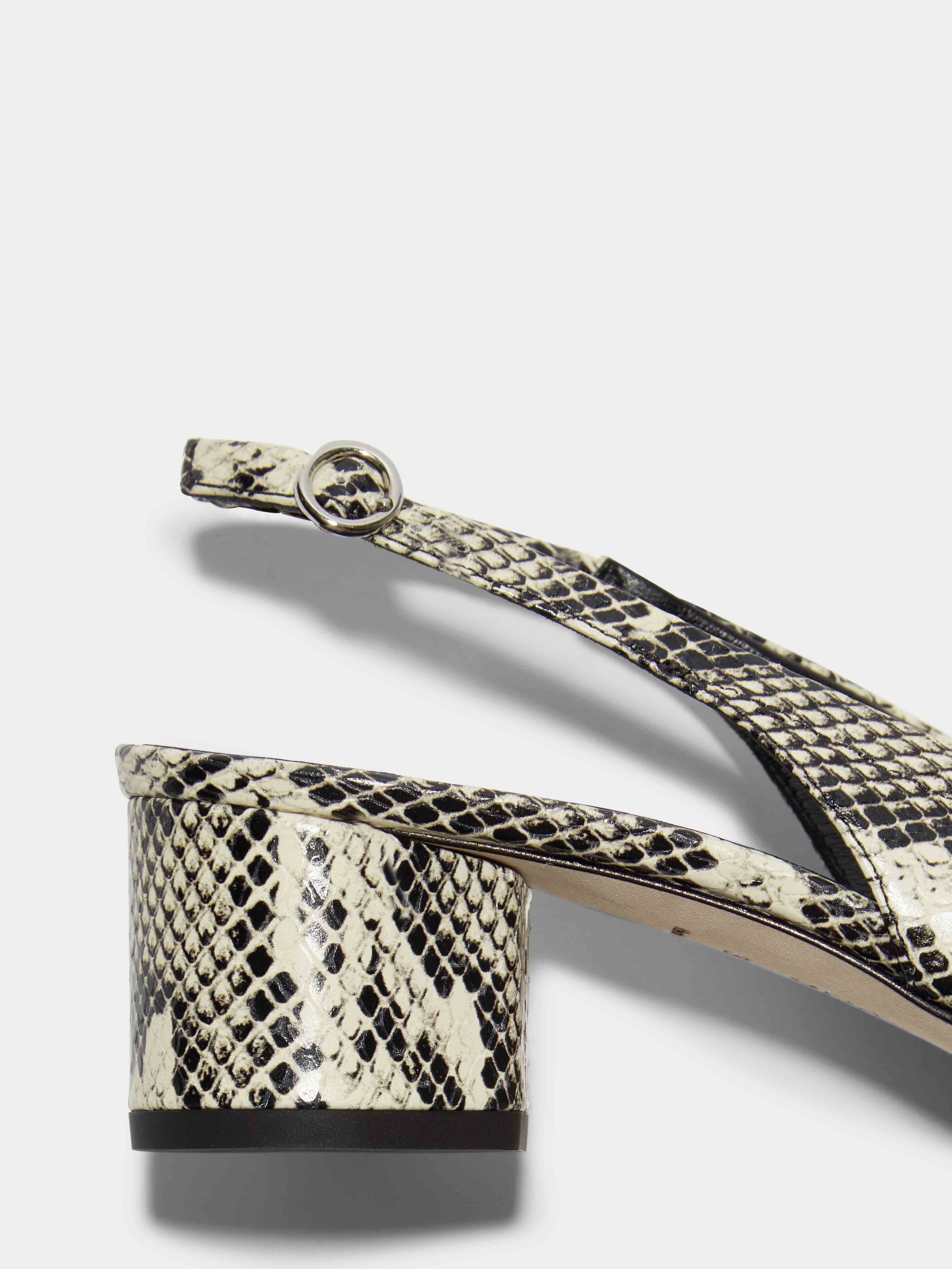 Aeyde | Romy Leather Pumps Leather  for Women | Creamy Snake | Round Toe | Mid Heel | Heel Details