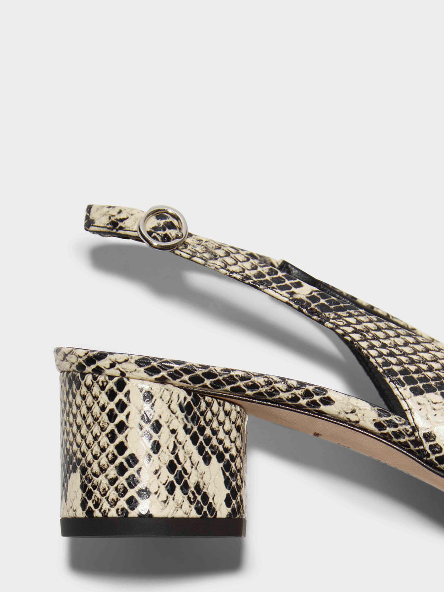 Aeyde | Romy Leather Pumps Leather  for Women | Creamy Snake | Round Toe | Mid Heel | Heel Details