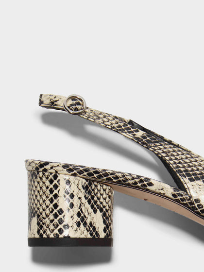 Aeyde | Romy Leather Pumps Leather  for Women | Creamy Snake | Round Toe | Mid Heel | Heel Details