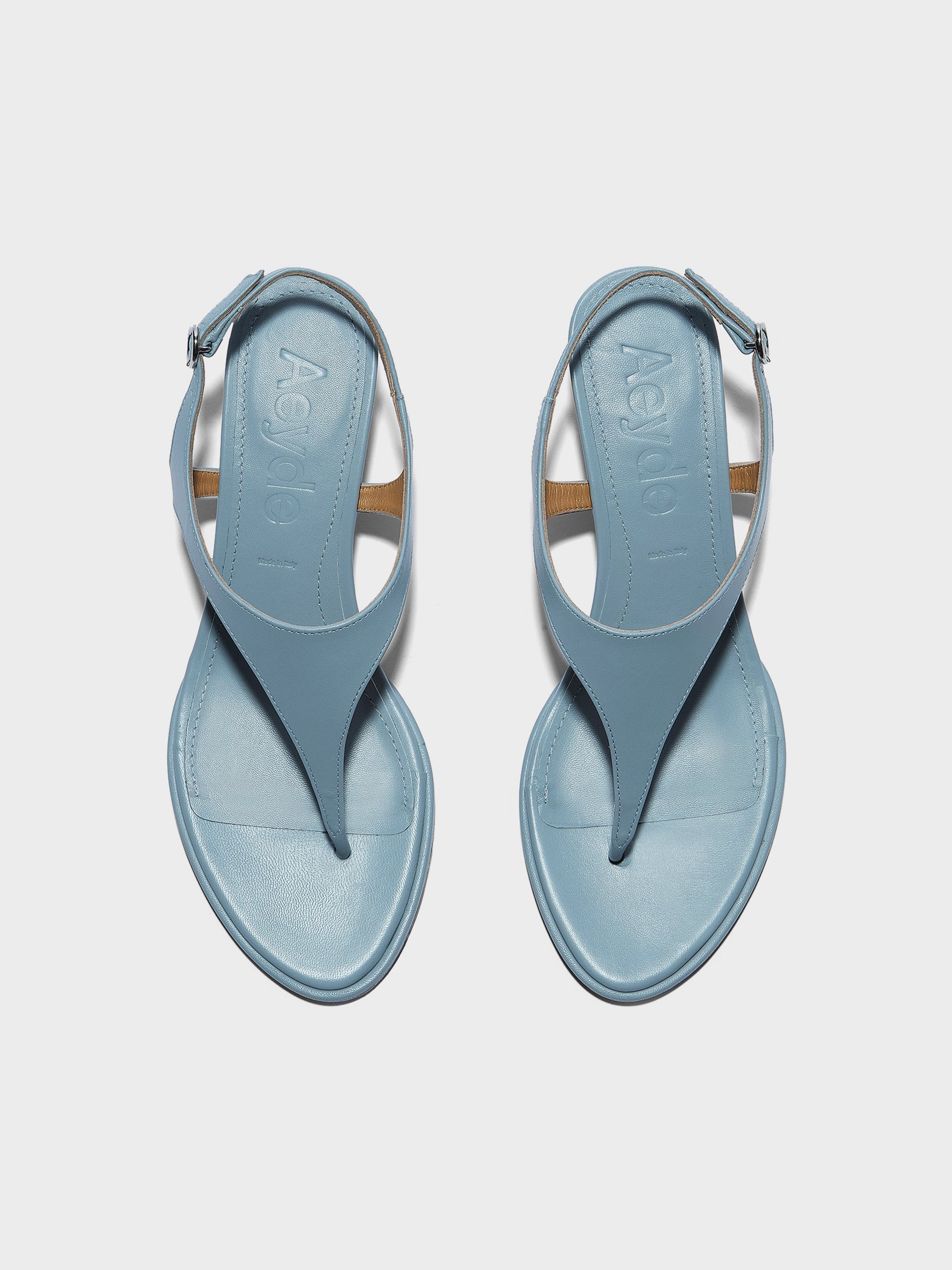 Aeyde | Roose Leather Heeled Sandals for Women | Glass Nappa | Round Toe | Mid Heel | Front View