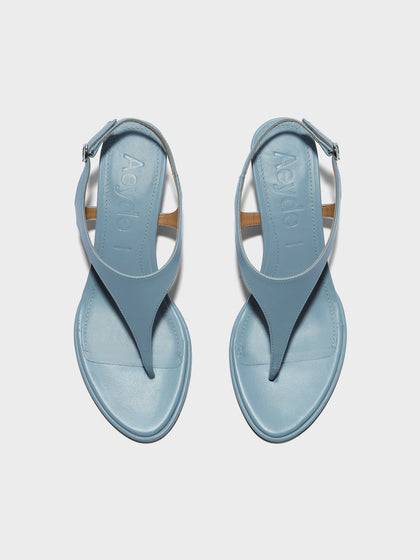Aeyde | Roose Leather Heeled Sandals for Women | Glass Nappa | Round Toe | Mid Heel | Front View