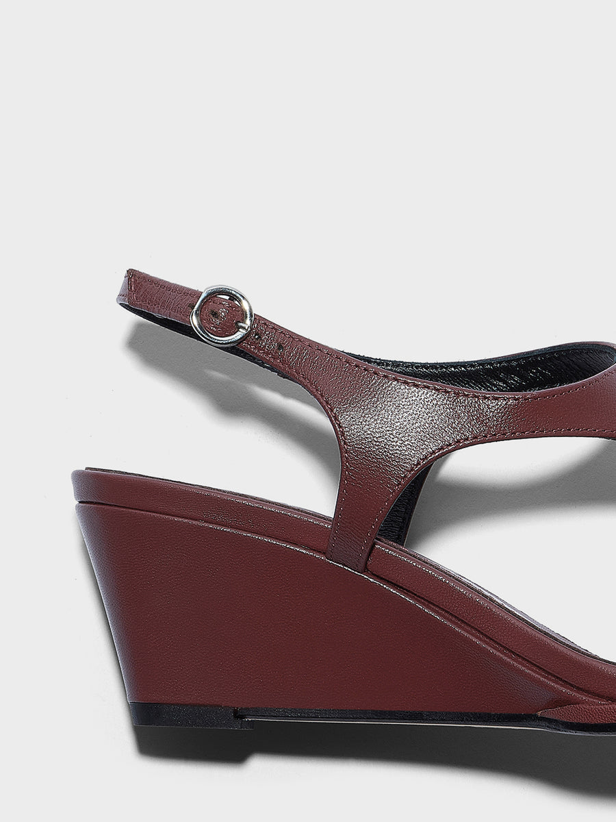 Aeyde | Roose Leather Heeled Sandals for Women | Port Nappa | Round Toe | Mid Heel | Heel Details