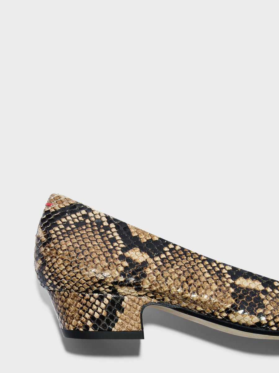 Aeyde | Rory Leather Pumps for Women | Hazelnut Snake | Square Toe | Mid Heel | Heel Details
