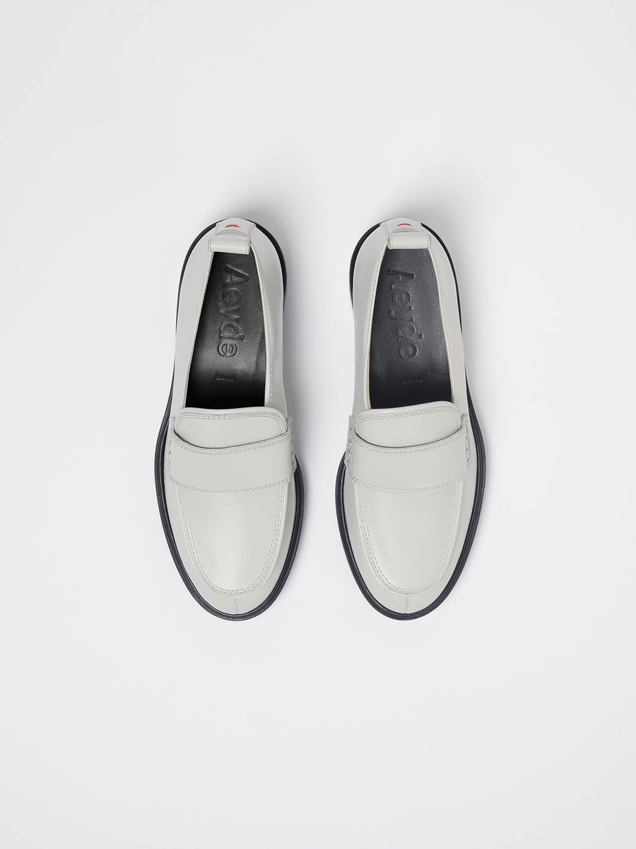 Aeyde | Ruth Chalk Calf Leather Loafers, Flats for Women |  | Round Toe | Mid Heel | Heel Details