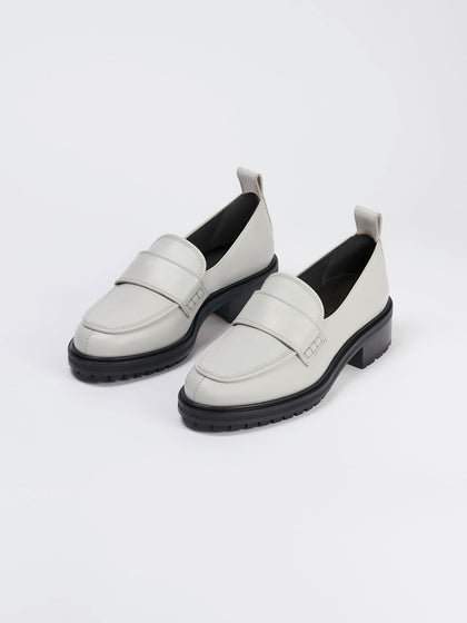 Aeyde | Ruth Chalk Calf Leather Loafers, Flats for Women |  | Round Toe | Mid Heel | On Feet