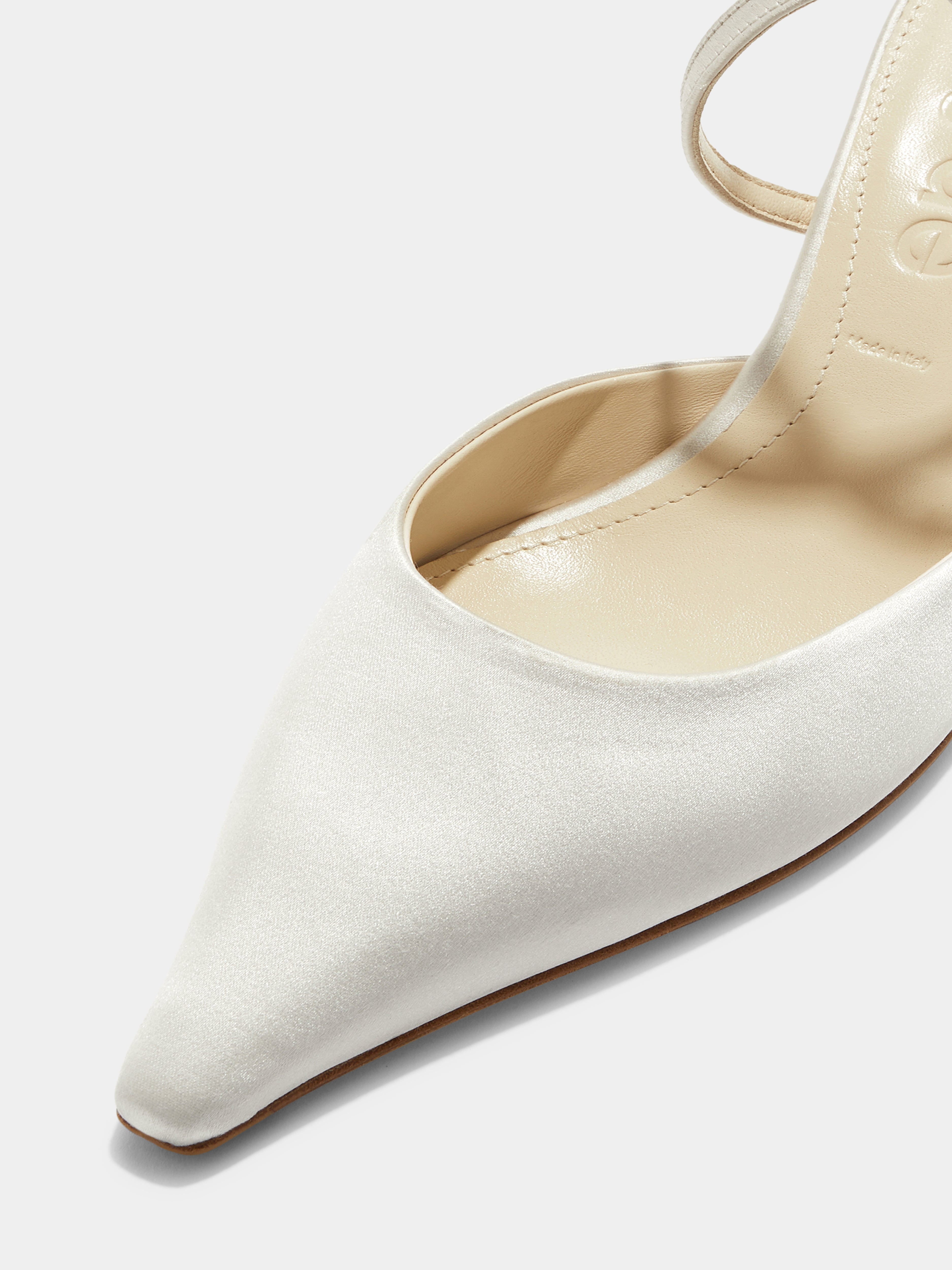 Aeyde | Salome Satin Stiletto Pumps Leather Pumps for Women | Creamy Satin | Pointed Toe | Mid Heel | Luxury Materials | Handmade in Italy