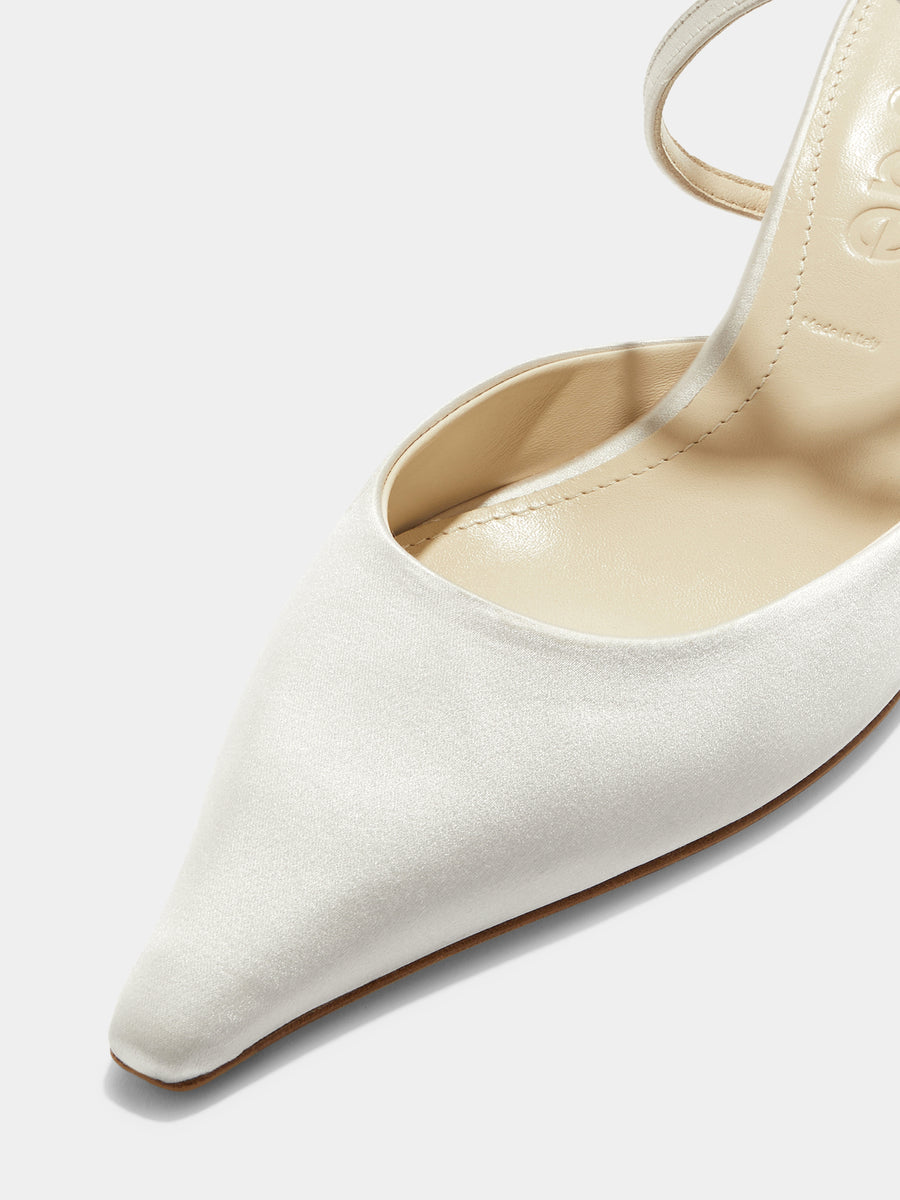 Aeyde | Salome Satin Stiletto Pumps Leather Pumps for Women | Creamy Satin | Pointed Toe | Mid Heel | Luxury Materials | Handmade in Italy