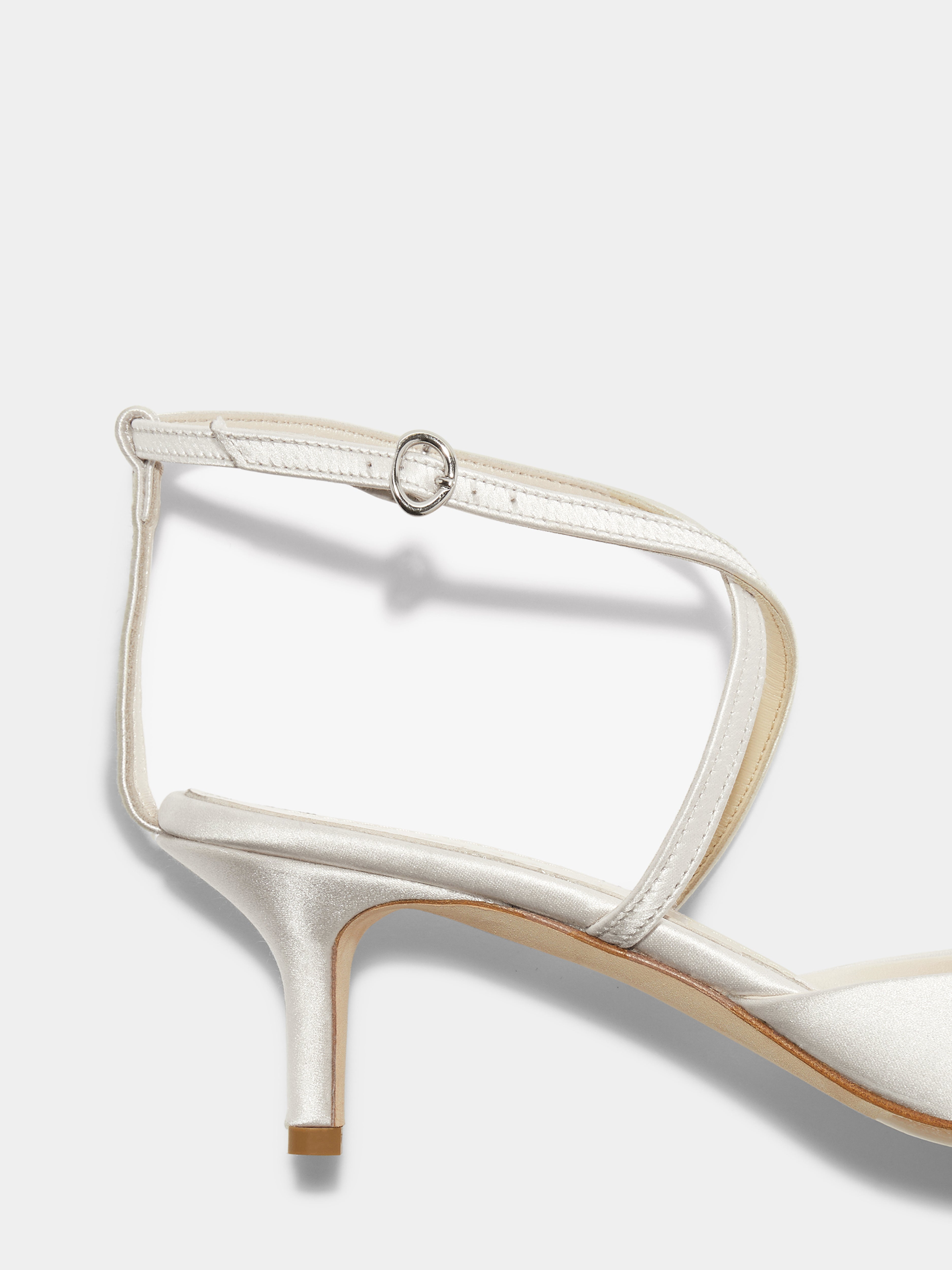 Aeyde | Salome Satin Stiletto Pumps Leather Pumps for Women | Creamy Satin | Pointed Toe | Mid Heel | Heel Details