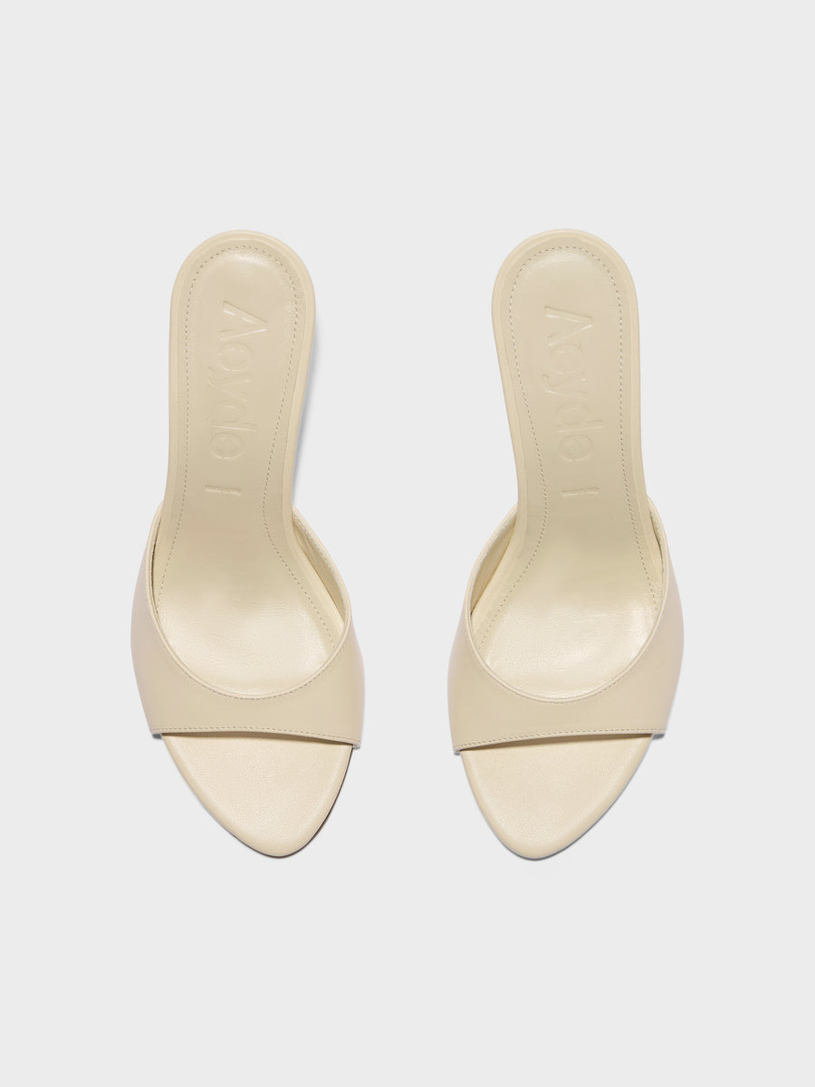 Aeyde | Samia Leather Heeled Sandals for Women | Creamy Nappa | Round Toe | High Heel | Front View
