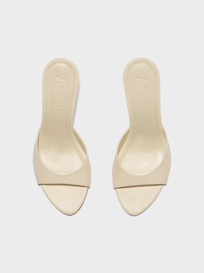 Aeyde | Samia Leather Heeled Sandals for Women | Creamy Nappa | Round Toe | High Heel | Front View