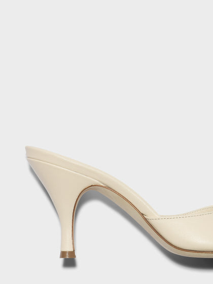 Aeyde | Samia Leather Heeled Sandals for Women | Creamy Nappa | Round Toe | High Heel | Heel Details