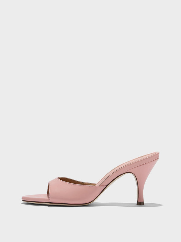 Aeyde | Samia Leather Heeled Sandals for Women | Dusty Pink Nappa | Round Toe | High Heel | Side View