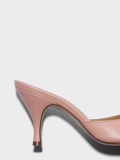 Aeyde | Samia Leather Heeled Sandals for Women | Dusty Pink Nappa | Round Toe | High Heel | Heel Details