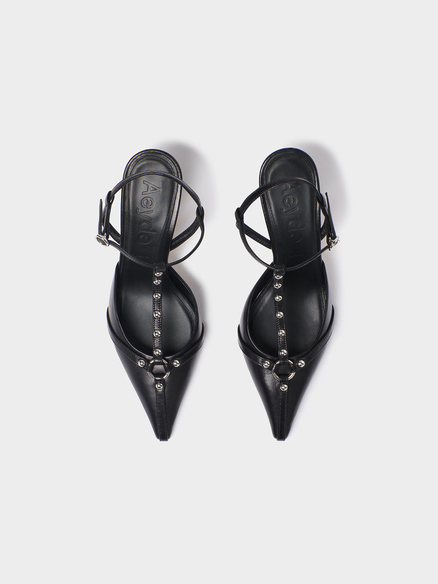 Aeyde | Saskia Leather Pumps for Women | Black Nappa | Square Toe | High Heel | Luxury Materials | Handmade in Italy
