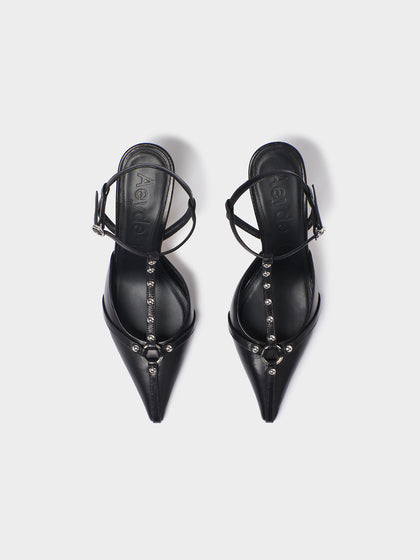 Aeyde | Saskia Leather Pumps for Women | Black Nappa | Square Toe | High Heel | Luxury Materials | Handmade in Italy