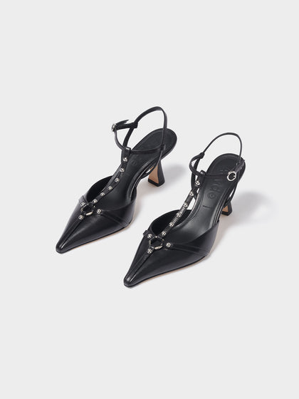 Aeyde | Saskia Leather Pumps for Women | Black Nappa | Square Toe | High Heel | On Feet