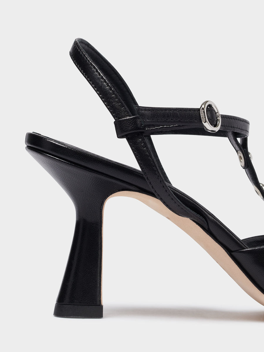 Aeyde | Saskia Leather Pumps for Women | Black Nappa | Square Toe | High Heel | Heel Details
