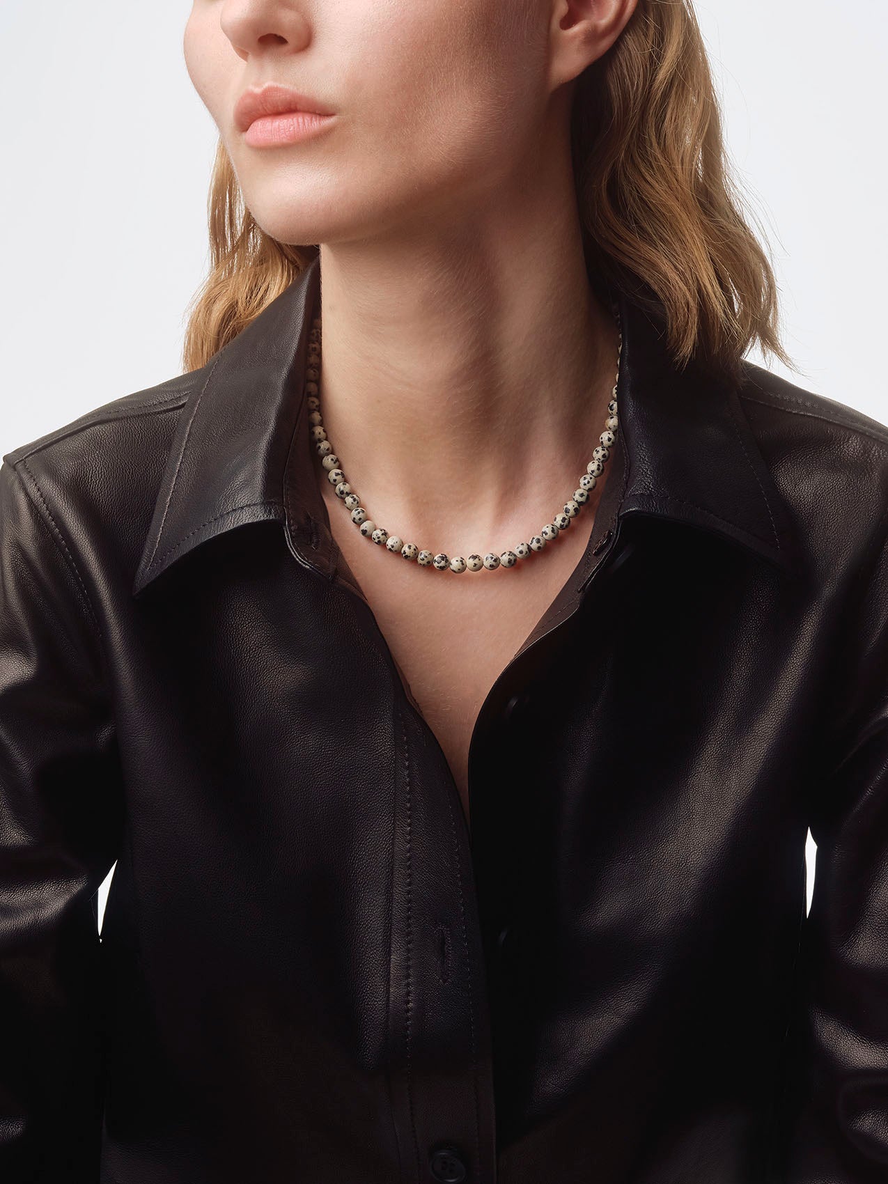 Aeyde | Saylor Diaspro Dalmata and Palladium-Plated Necklace for Women | Luxury Materials | Handmade in Italy | How to Style